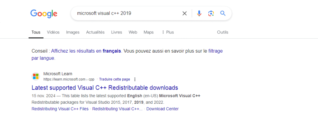 How to search for Microsoft Visual C++ Redistributable
