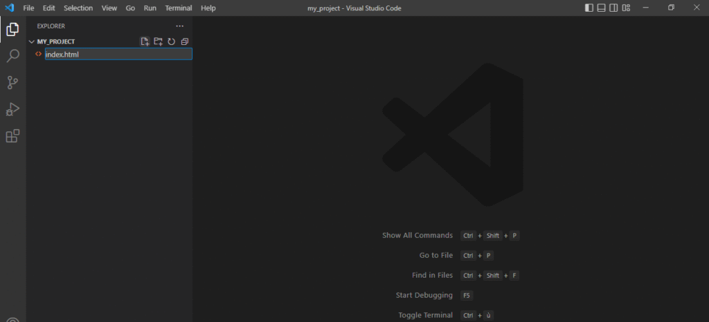 The second method for creating a file in Visual Studio Code