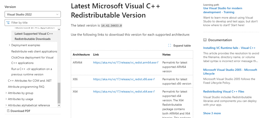 How to download Microsoft Visual C++ Redistributable