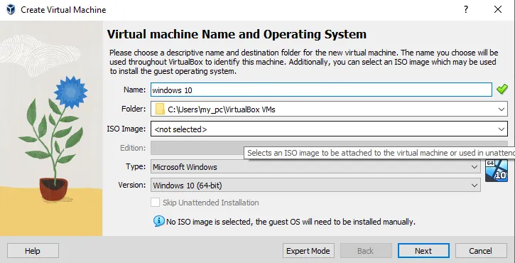 create a Virtual Machine on VirtualBox
